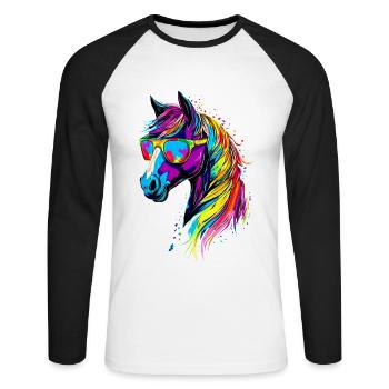 Balade à poney Poney Cavalier Poulain Équitation Ferme à poneys - T-shirt baseball manches longues Homme - blanc/noir - Devant - Nik (191cm)