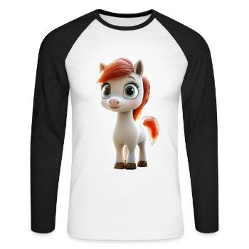 Balade à poney Poney Cavalier Poulain Équitation Ferme à poneys - T-shirt baseball manches longues Homme - blanc/noir - Devant - Nik (191cm)
