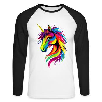 Einhorn Bunt Regenbogen Pferde Reiten Einhörner - Unisex Baseballshirt langarm - Weiß/Schwarz - Vorne - Nik (191cm)