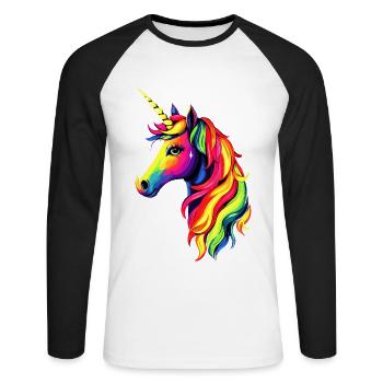 Einhorn Bunt Regenbogen Pferde Reiten Einhörner - Unisex Baseballshirt langarm - Weiß/Schwarz - Vorne - Nik (191cm)