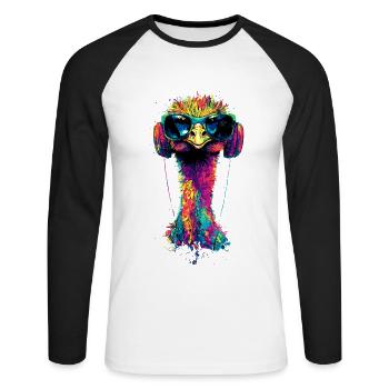 Strauss Bird Headphones Popart Emu Music DJ Strauss - Unisex Long Sleeve Baseball T-Shirt - white/black - Front - Nik (191cm)