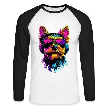 Yorkshire Terrier Amoureux des chiens Mignon Yorkie - T-shirt baseball manches longues Homme - blanc/noir - Devant - Nik (191cm)