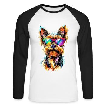 Yorkshire Terrier Amoureux des chiens Mignon Yorkie - T-shirt baseball manches longues Homme - blanc/noir - Devant - Nik (191cm)