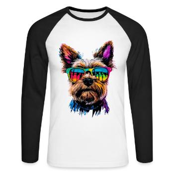 Yorkshire Terrier Amoureux des chiens Mignon Yorkie - T-shirt baseball manches longues Homme - blanc/noir - Devant - Nik (191cm)