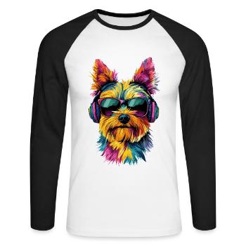 Yorkshire Terrier Amoureux des chiens Mignon Yorkie - T-shirt baseball manches longues Homme - blanc/noir - Devant - Nik (191cm)