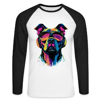 Pitbull Bulldog Pittie American Pitbull Terrier - T-shirt baseball manches longues Homme - blanc/noir - Devant - Nik (191cm)