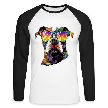 Pitbull Bulldog Pittie American Pitbull Terrier - T-shirt baseball manches longues Homme - blanc/noir - Devant - Nik (191cm)