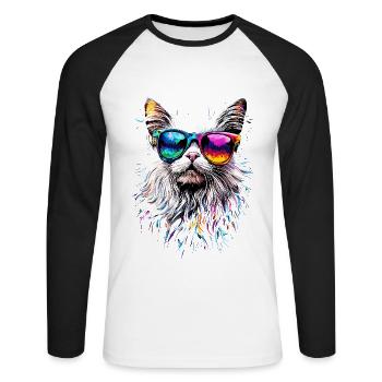 Chat Angora Blanc Chat Angora Chats Angora Mignons - T-shirt baseball manches longues Homme - blanc/noir - Devant - Nik (191cm)