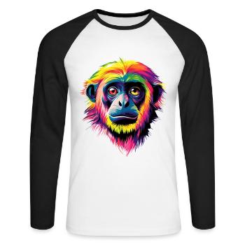 Gibbon Monkey Whitehand Gibbon Monkey Cute Lar Gibbons - Unisex Long Sleeve Baseball T-Shirt - white/black - Front - Nik (191cm)