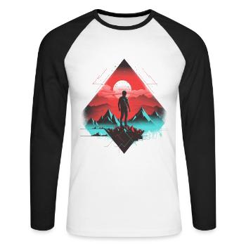 Hiking Mountain Mountains Mountaineering Climbing Nature Neon - Unisex Long Sleeve Baseball T-Shirt - white/black - Front - Nik (191cm)