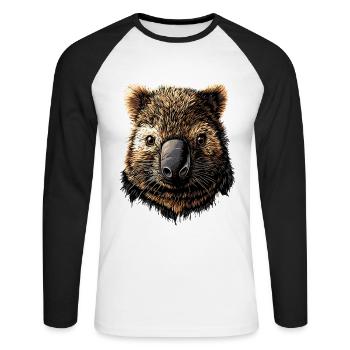 Wombat Australien Beuteltier Süßer Wombat - Unisex Baseballshirt langarm - Weiß/Schwarz - Vorne - Nik (191cm)
