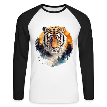 Tiger, Tigerhead, Big Cat, Nature, Wilderness, Wild, Strong - Unisex Long Sleeve Baseball T-Shirt - white/black - Front - Nik (191cm)