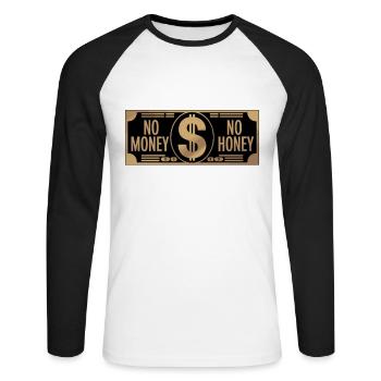 Pas d’argent pas de miel Ironique Argent Dire Fête - T-shirt baseball manches longues Homme - blanc/noir - Devant - Nik (191cm)