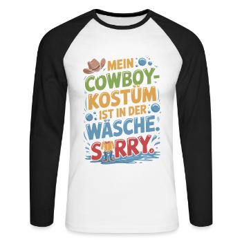 Le costume de cow-boy est dans la blanchisserie Carnaval Carnaval - T-shirt baseball manches longues Homme - blanc/noir - Devant - Nik (191cm)