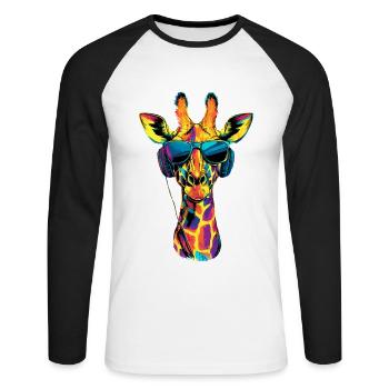 Girafe Afrique Amour Safari Nature sauvage Girafes mignonnes - T-shirt baseball manches longues Homme - blanc/noir - Devant - Nik (191cm)