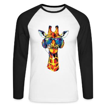 Girafe Afrique Amour Safari Nature sauvage Girafes mignonnes - T-shirt baseball manches longues Homme - blanc/noir - Devant - Nik (191cm)