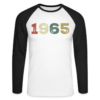 1965 Born in 1965 - Unisex Long Sleeve Baseball T-Shirt - white/black - Front - Nik (191cm)