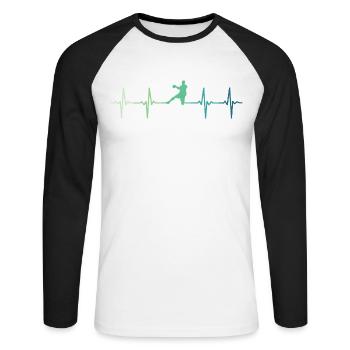 Handball battement de coeur handball  - T-shirt baseball manches longues Homme - blanc/noir - Devant - Nik (191cm)