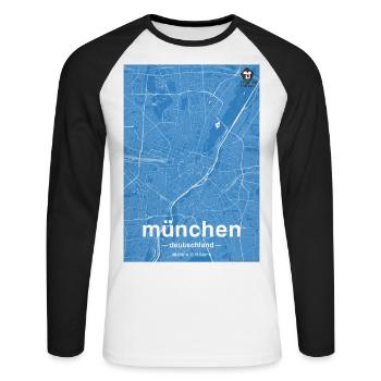 Munich Classic carte de la ville bleue - T-shirt baseball manches longues Homme - blanc/noir - Devant - Nik (191cm)