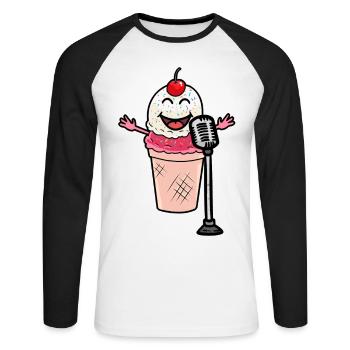 Une petite super star une crème glacée en chantant - T-shirt baseball manches longues Homme - blanc/noir - Devant - Nik (191cm)