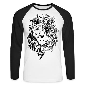 Lion Illustration Flowers Nature Environment Art Art - Unisex Long Sleeve Baseball T-Shirt - white/black - Front - Nik (191cm)