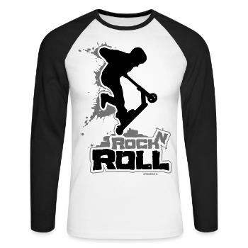 Scooter Stunt Roller Rock n Roll - Unisex Long Sleeve Baseball T-Shirt - white/black - Front - Nik (191cm)