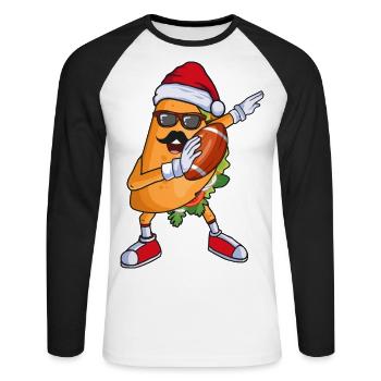 Dabbing Taco Santa Hat and Football or Rugby Ball - Unisex Long Sleeve Baseball T-Shirt - white/black - Front - Nik (191cm)