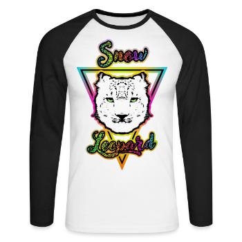 Schneeleopard - Unisex Baseballshirt langarm - Weiß/Schwarz - Vorne - Nik (191cm)