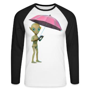 Alien with umbrella - Unisex Long Sleeve Baseball T-Shirt - white/black - Front - Nik (191cm)