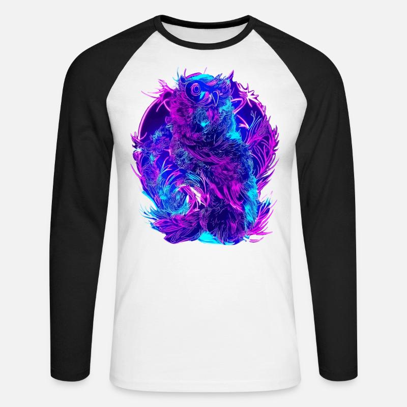 Abstrakte Eulen Neon Synthwave Kunst - Unisex Baseballshirt langarm - Weiß/Schwarz