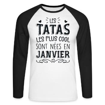 Anniversaire Tante Tata Janvier Cadeau - T-shirt baseball manches longues Homme - blanc/noir - Devant - Nik (191cm)