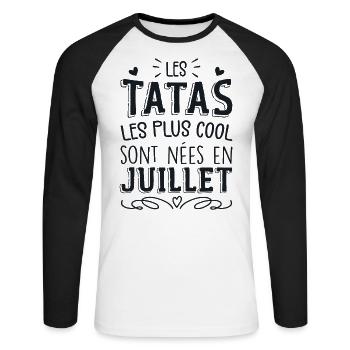 Anniversaire Tante Tata Juillet Cadeau - T-shirt baseball manches longues Homme - blanc/noir - Devant - Nik (191cm)