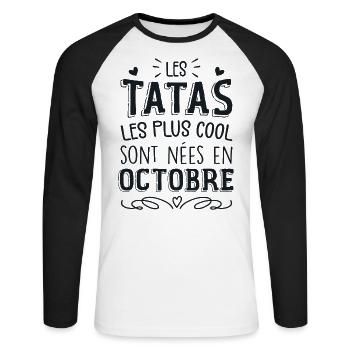Anniversaire Tante Tata Octobre Cadeau - T-shirt baseball manches longues Homme - blanc/noir - Devant - Nik (191cm)