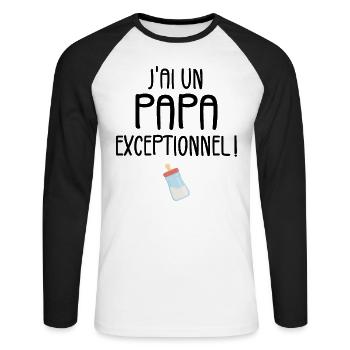 J'ai un Papa Exceptionnel - T-shirt baseball manches longues Homme - blanc/noir - Devant - Nik (191cm)