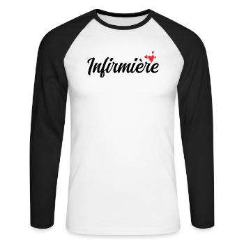 Infirmière Médecin - T-shirt baseball manches longues Homme - blanc/noir - Devant - Nik (191cm)