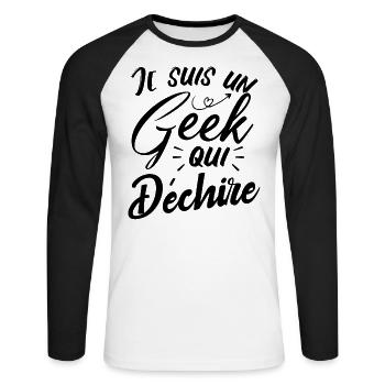 Je suis un geek qui déchire - T-shirt baseball manches longues Homme - blanc/noir - Devant - Nik (191cm)