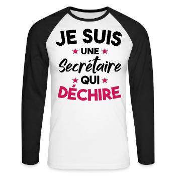 Je Suis Une Secrétaire Qui Déchire - T-shirt baseball manches longues Homme - blanc/noir - Devant - Nik (191cm)