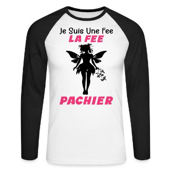 Je Suis Une Fee La Fee Pachier - Humour Cadeau - T-shirt baseball manches longues Homme - blanc/noir - Devant - Nik (191cm)