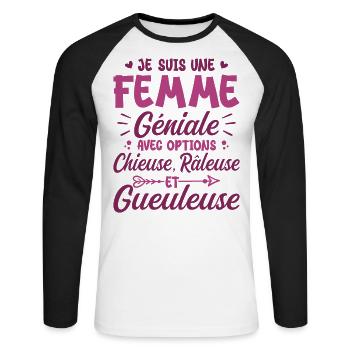 Chieuse Gueuleuse Râleuse Humour Femme Géniale - T-shirt baseball manches longues Homme - blanc/noir - Devant - Nik (191cm)