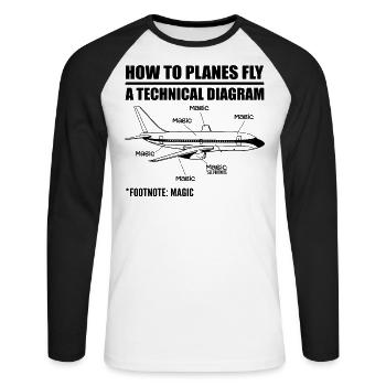 How Planes Fly Funny Aviation Engineer Pilot Airpl - T-shirt baseball manches longues Homme - blanc/noir - Devant - Nik (191cm)
