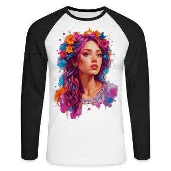 Fille aux fleurs 🌸 - T-shirt baseball manches longues Homme - blanc/noir - Devant - Nik (191cm)