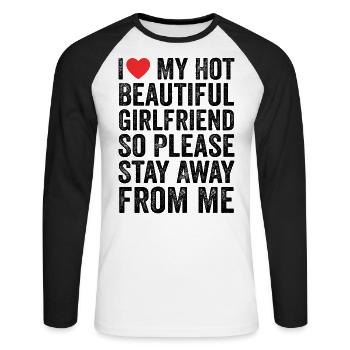 I Love My Hot Beautiful Girlfriend - T-shirt baseball manches longues Homme - blanc/noir - Devant - Nik (191cm)