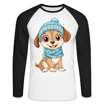chien mignon mignon bébé enfants animal chiot dessin animé - T-shirt baseball manches longues Homme - blanc/noir - Devant - Nik (191cm)