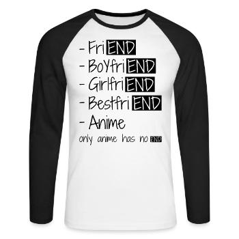 Anime Design For Girls Boys Women Men, Anime Lover - Unisex Long Sleeve Baseball T-Shirt - white/black - Front - Nik (191cm)