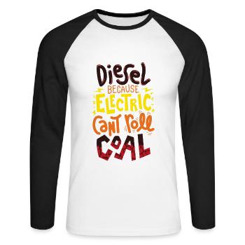 Citation drôle de voiture de charbon électrique diesel - T-shirt baseball manches longues Homme - blanc/noir - Devant - Nik (191cm)