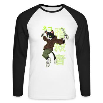 Catsassin tueur chat chat fou dame - T-shirt baseball manches longues Homme - blanc/noir - Devant - Nik (191cm)