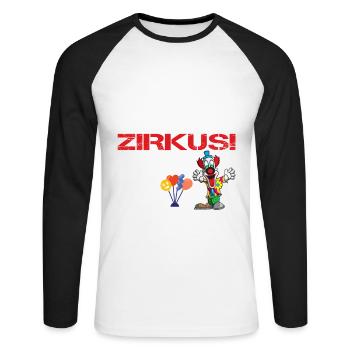 Ich wollte als Kind nie zum Zirkus Affenzirkus - Unisex Baseballshirt langarm - Weiß/Schwarz - Vorne - Nik (191cm)