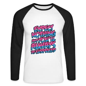N'attendez rien et vous serez toujours surpris - T-shirt baseball manches longues Homme - blanc/noir - Devant - Nik (191cm)