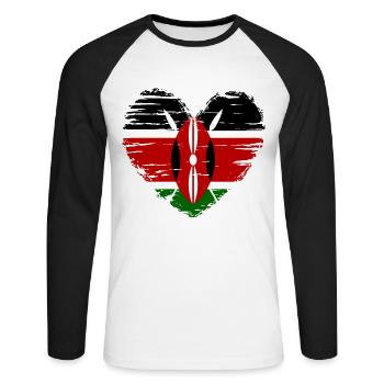 Kenya coeur drapeau blason - T-shirt baseball manches longues Homme - blanc/noir - Devant - Nik (191cm)