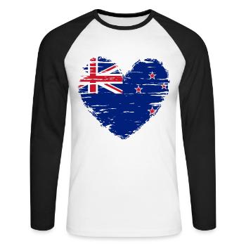 Neuseeland Herz Flagge Fahne Wappen - Unisex Baseballshirt langarm - Weiß/Schwarz - Vorne - Nik (191cm)